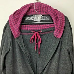 Hoodie Pant Joggers Set Women Size XL Gray Pink Houndstooth Casual Wide Leg